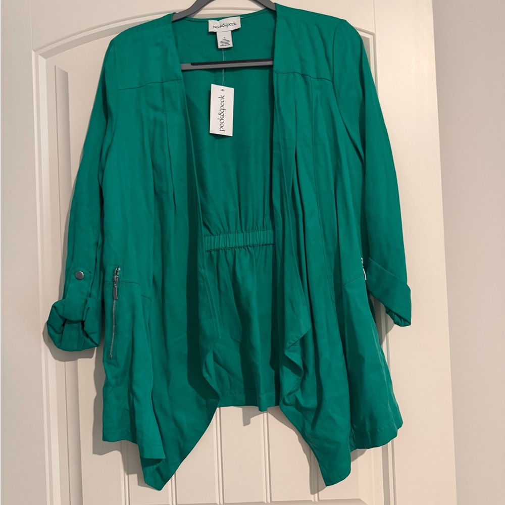 Peck & Peck Teal Open Front Jacket